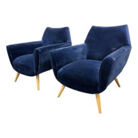 Precedent for Sherrill Furniture Finnegan Blue Velvet Lounge Chairs, Pair. Original Price: $4,300