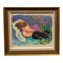 Circa 1962 Gustav Likan "Cat Nap" Original Pastel