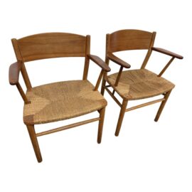 Borge Mogensen Mid Century No.156 Teak+ Paperboard Arm Chairs, Pair