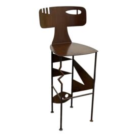 Circa 1997 Gregory Hawthorne Steel Bar Stool, Signed