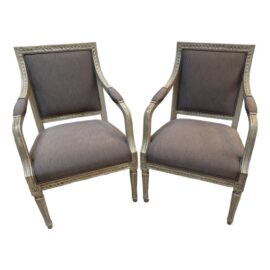 Circa 1890 Antique Swedish Gustavian Carved Arm Chairs, Pair
