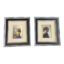 Circa 2004 Children's Illustration Diptych "Little Rembrandt" + "Little Milkmaid", Set of Two