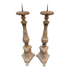 Kathy Kuo Home Atlas French Country Grey Candlestick Holders, Pair. Original Price: $940