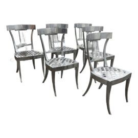 Circa 1970's Aluminum Klismos Side Dining Chairs, Set of Six