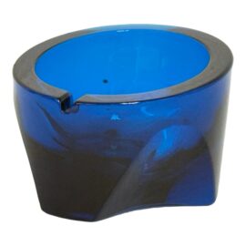 Mid 20th Century Viking Glass Cobalt Blue Slant Atomic Orb Tripod Ashtray Bowl