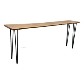 Live Edge Counter Height Madrone Wood Console Table. Original Price: $6,000