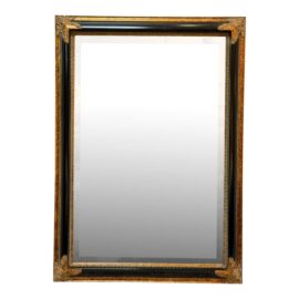 Neoclassical Style Black + Gold Framed Wall Mirror