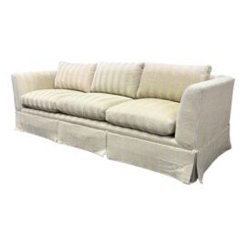 Baker Furniture Skirted Sofa With Striped Silk Shantung Upholstery
