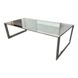 In the Style of Leon Rosen for Pace Collection Chrome + Glass Coffee Table