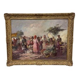 Agoston Acs "Market Scene" Original Oil on Canvas, Signed + Framed