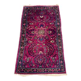 Early 20th Century 2ft 2in × 3ft 10in Ruby Red Silk + Wool Persian Area Rug