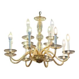 Vintage Amber Murano Glass 12 Light Chandelier