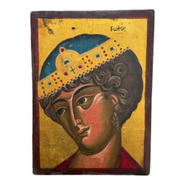 Greek Orthodox Painted Saint George the Wonder Worker on Wood, Signed
