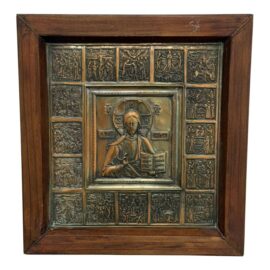 19th Century Russian Imperial Christian Brass Icon Jesus Christ Gold Mather Saints