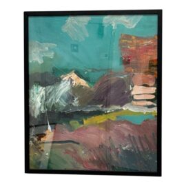 Abstract Landscape Painting With Teal + Red, Framed