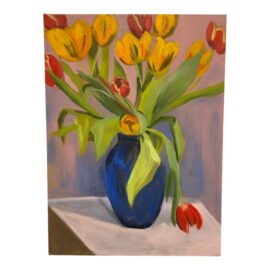 Original Tulips in Blue Vase Still Life Painting