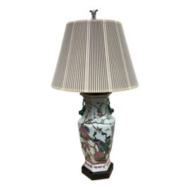Chinese Famille Rose Table Lamp With Pleated Shade