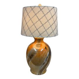 Amber Glass Table Lamp With Patterned Lamp Shade