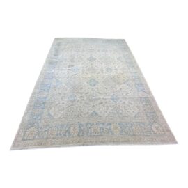 8ft 10in × 11ft 11in Gallery Ephesus Taupe With Light Blue Oushak Area Rug. Original Price: $11,000