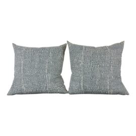 St. Frank Indigo Arrows Throw Pillows, Pair. Original Price: $450