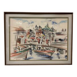 Ali Original Watercolor of San Francisco's Fishermans Wharf, Framed