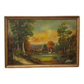 Circa 1958 H. Hansen "Picnic in Meadow" Original Painting, Framed
