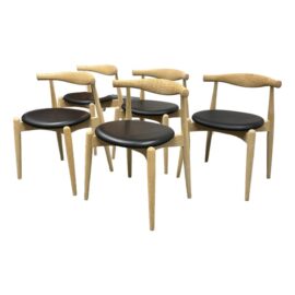 Hans J. Wegner for Carl Hansen & Søn Elbow Chairs, Set of Five. Original Price: $7,500