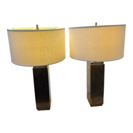Restoration Hardware Bronze Column Table Lamps, Pair. Original Price: $1,700