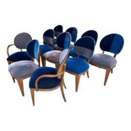 Custom Design Walnut + Mohair Dining Chairs, Set of Ten. Original Price: $8,000