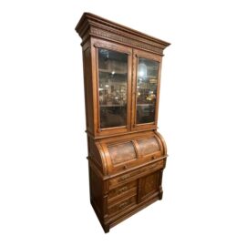 Antique Eastlake Burl Wood Cylindrical Secretary