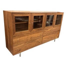 Room & Board Hudson Walnut Glass Door Storage Cabinet. Original Price: $5,600