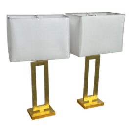 Restoration Hardware Clarke Gilt Gold Table Lamps, Pair. Original Price: $1,000