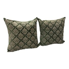 Crate & Barrel Green Velvet Throw Pillows, Pair
