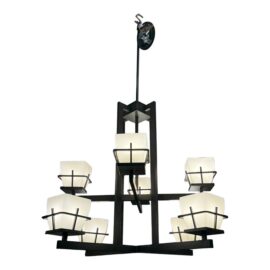 Contemporary Bronze + Glass Chandelier