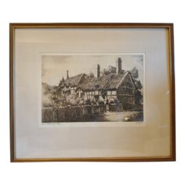 Cecil Forbes for Dickens' Old Curiosity Shop Anne Hathaway's Cottage Etching, Signed