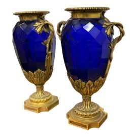 Swedish Neoclassical Gilt Bronze-Mounted Cobalt Blue Vases, Pair