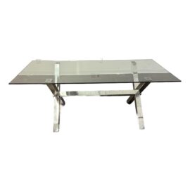 Chrome X-Base Dining Table With Tempered Glass Top