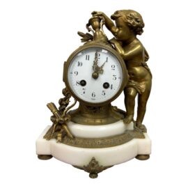 Late 19th Century French Gilt Bronze Figural Mantel Clock