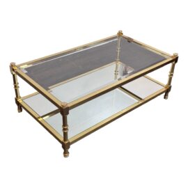 Circa 1970's Italian Brass Two Tiered Coffee Table. Original Price: $1,600