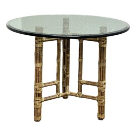 Late 20th Century McGuire Bamboo + Round Glass Top Table