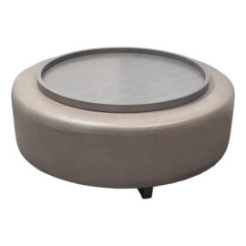 Thayer Coggin Clip Leather Ottoman + Tray Set. Original Price: $4,000