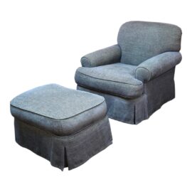 Rolled Arm Chair + Ottoman, Set