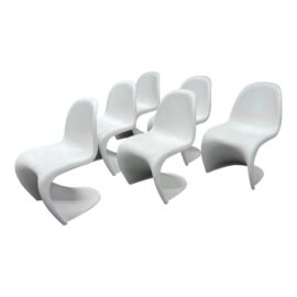 Verner Panton for Vitra White Panton Chairs, Set of Six. Original Price: $3,100