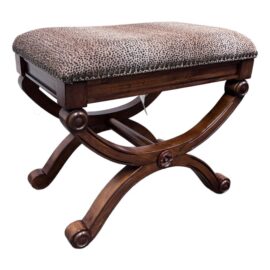 X-Frame English Regency Leopard Upholstered Ottoman