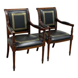 Maitland Smith Louis XVI Style Arm Chairs, Pair