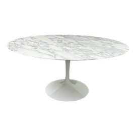 Eero Saarinen Tulip Dining Table With Arabescato Marble Top. Original Price: $10,600