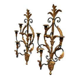 Mid 20th Century Italian Gilt Metal Laurel Wreath Candelabra Sconces, Pair. Estimated Cost: $3,500
