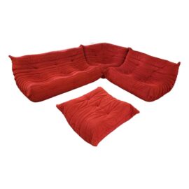Michel Ducaroy for Ligne Roset Toga Sectional in Alcantara Goya Red, Set of Four. Original Price: $24,550