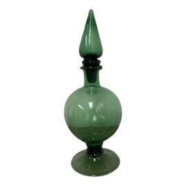 Italian Hand Blown Green Vessel With Stopper. Original Price: $300