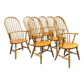 Vintage Habersham Plantation Windsor White Oak Chairs, Set of Six